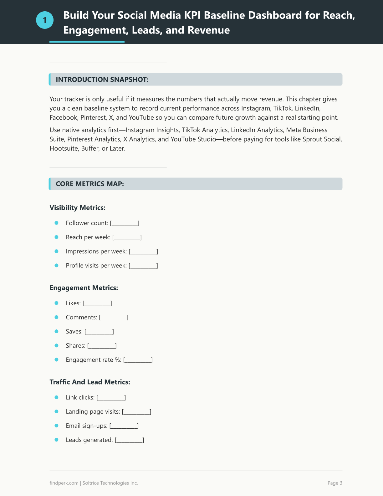 Social Media Analytics Tracker & ROI Calculator - Content Performance & Growth Dashboard — Printable Worksheet, Fill In & Track