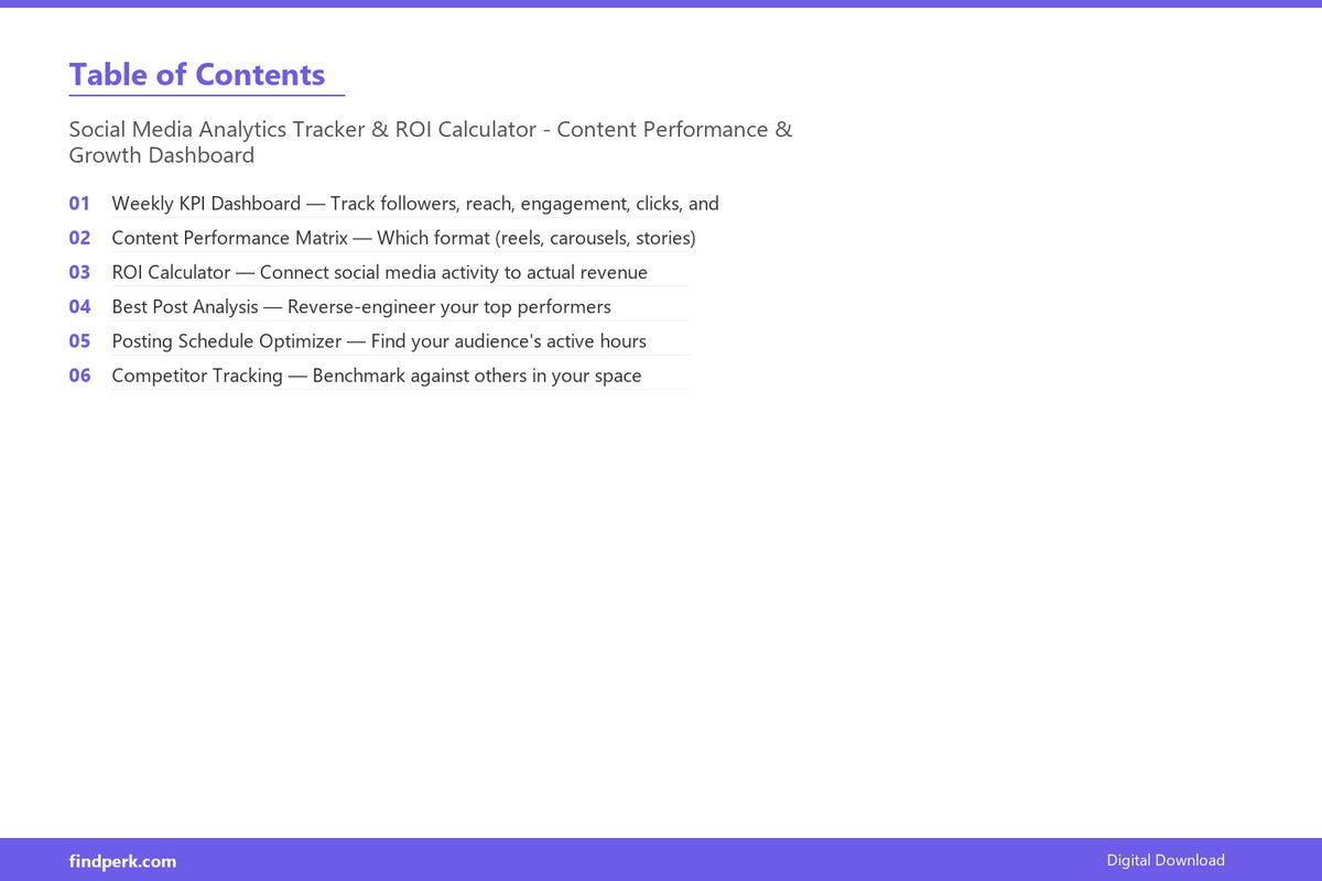 Social Media Analytics Tracker & ROI Calculator - Content Performance & Growth Dashboard - Table of Contents