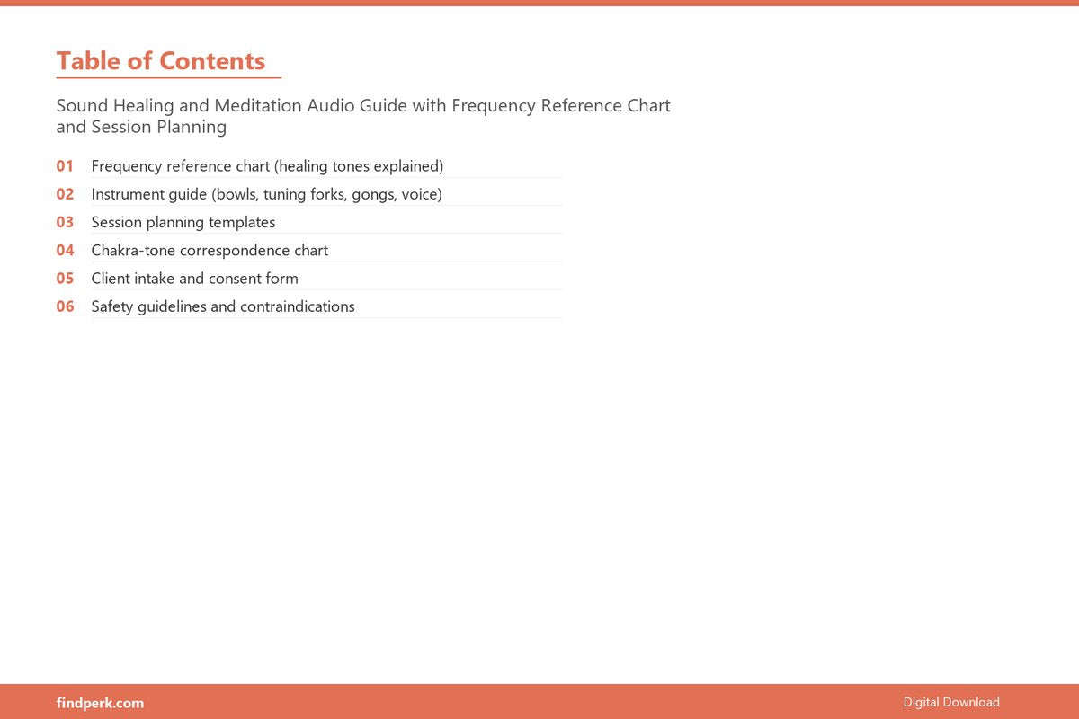 Sound Healing and Meditation Audio Guide with Frequency Reference Chart and Session Planning - Table of Contents