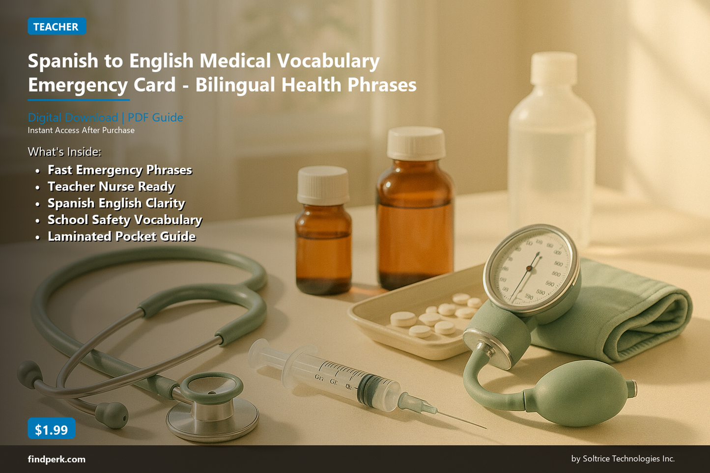 Spanish to English Medical Vocabulary Emergency Card - Bilingual Health Phrases