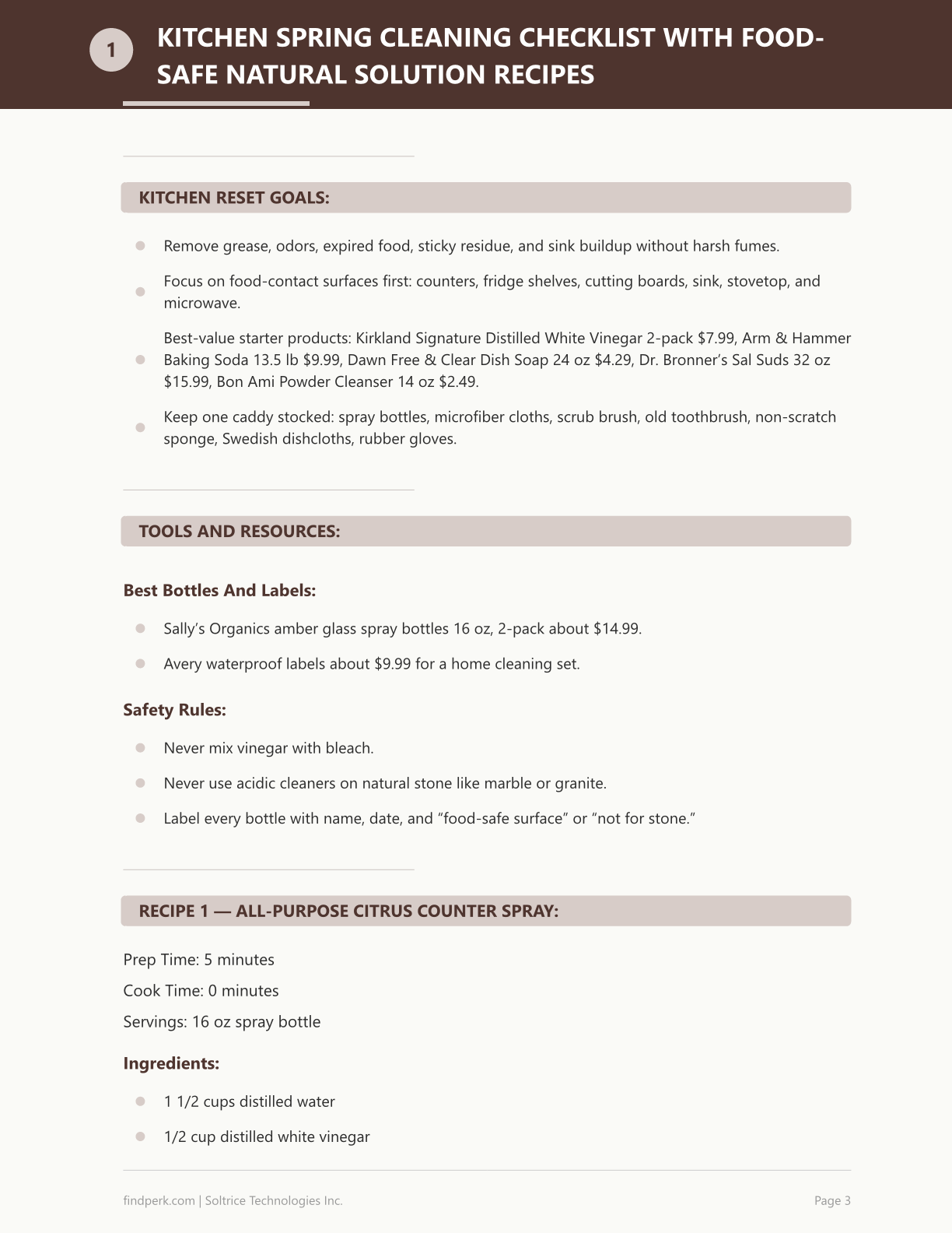 Spring Cleaning Whole-House Checklist with Natural Solution Recipes and Donation Tracker — Printable Worksheet, Fill In & Track