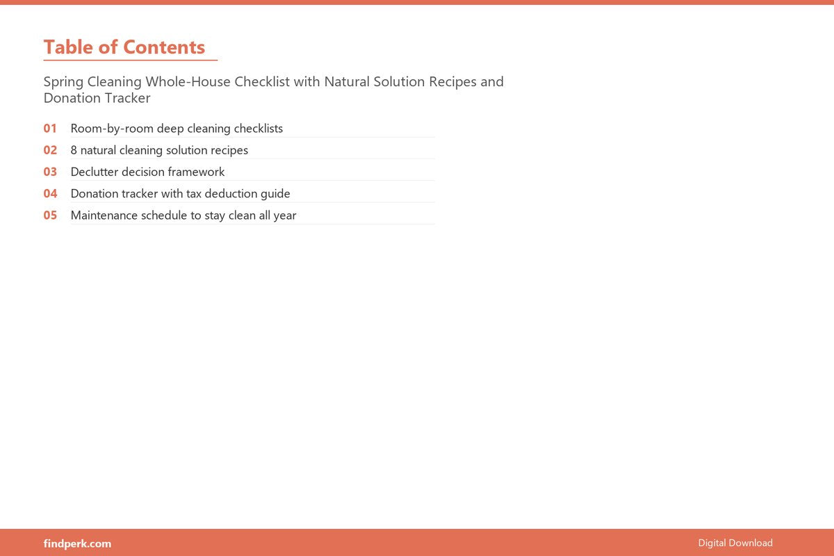 Spring Cleaning Whole-House Checklist with Natural Solution Recipes and Donation Tracker - Table of Contents