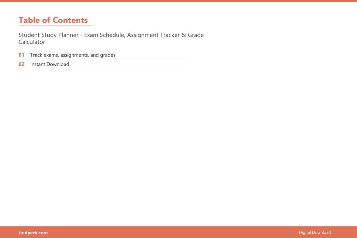 Student Study Planner - Exam Schedule, Assignment Tracker & Grade Calculator - Table of Contents