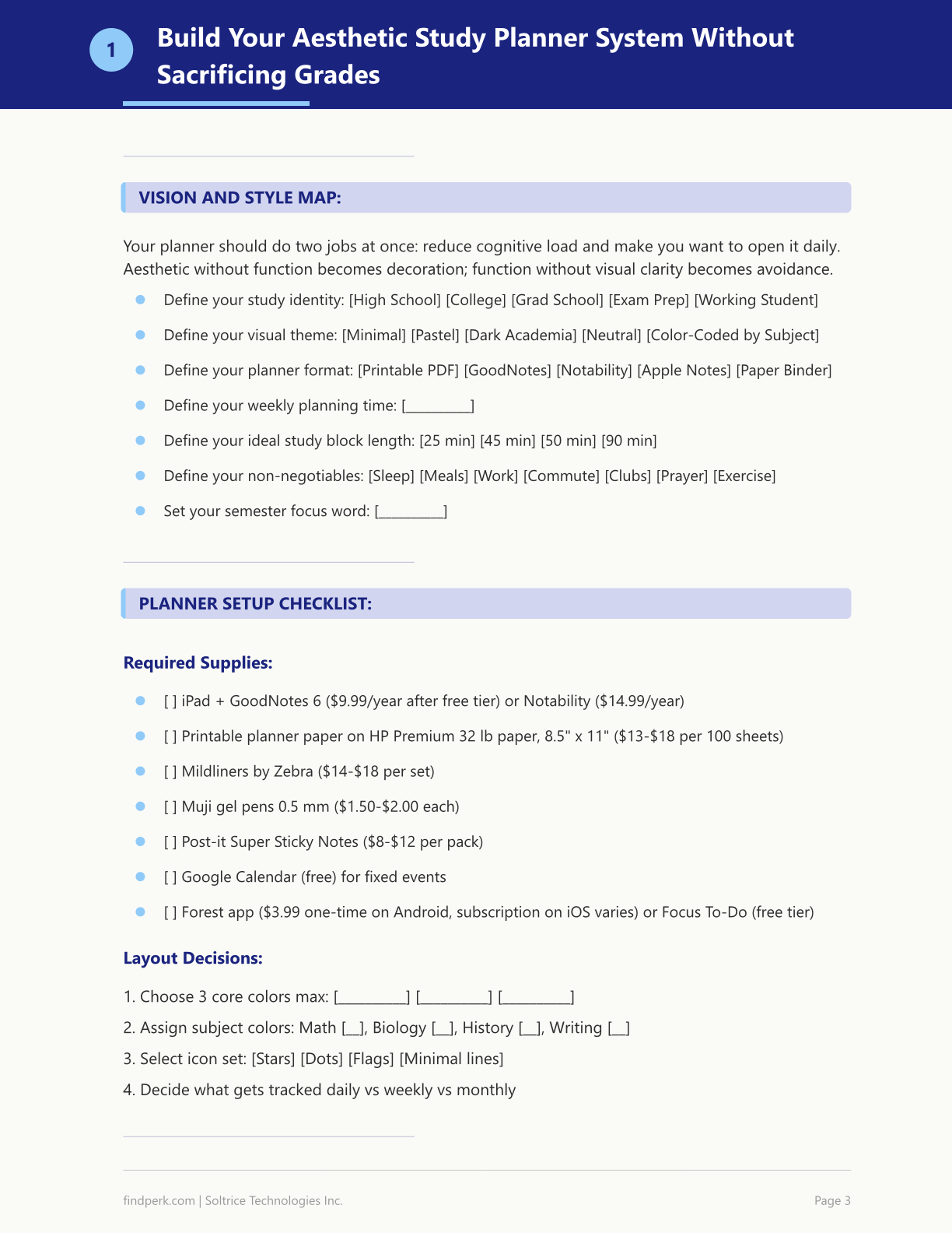 Study Planner Template Aesthetic — Study Guide PDF