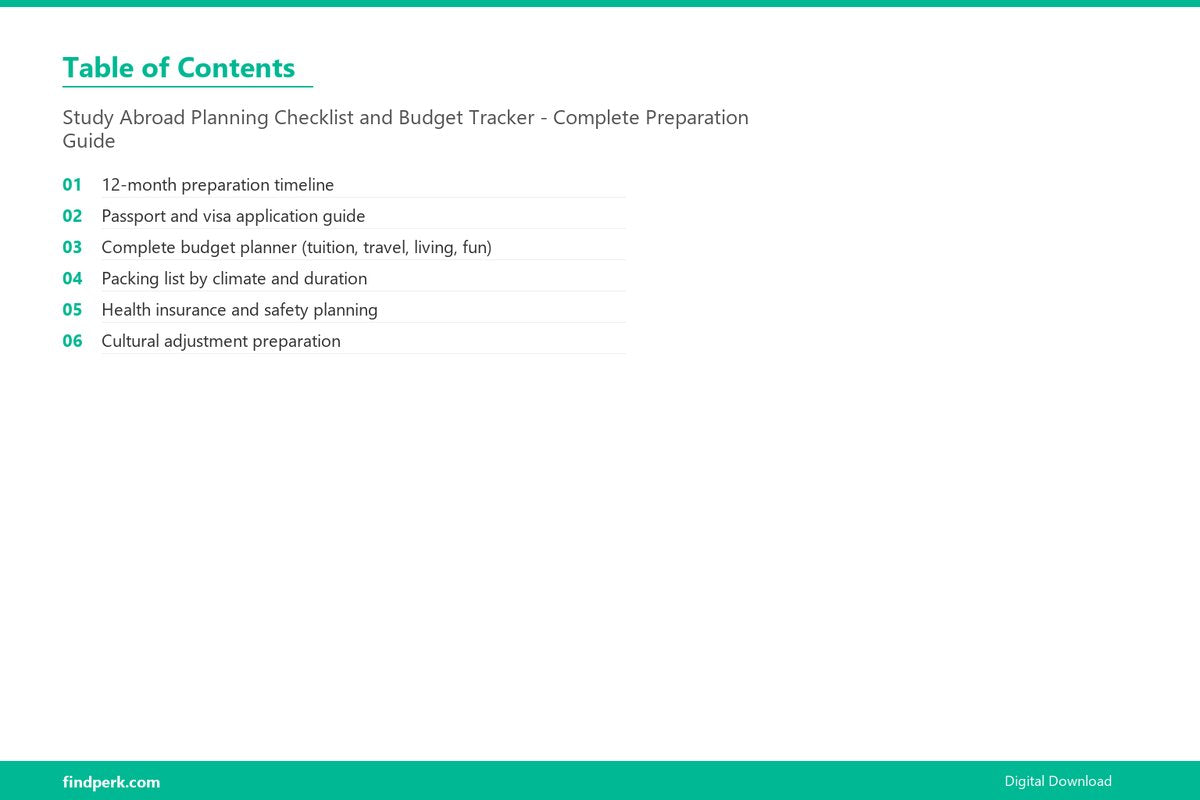 Study Abroad Planning Checklist and Budget Tracker - Complete Preparation Guide - Table of Contents
