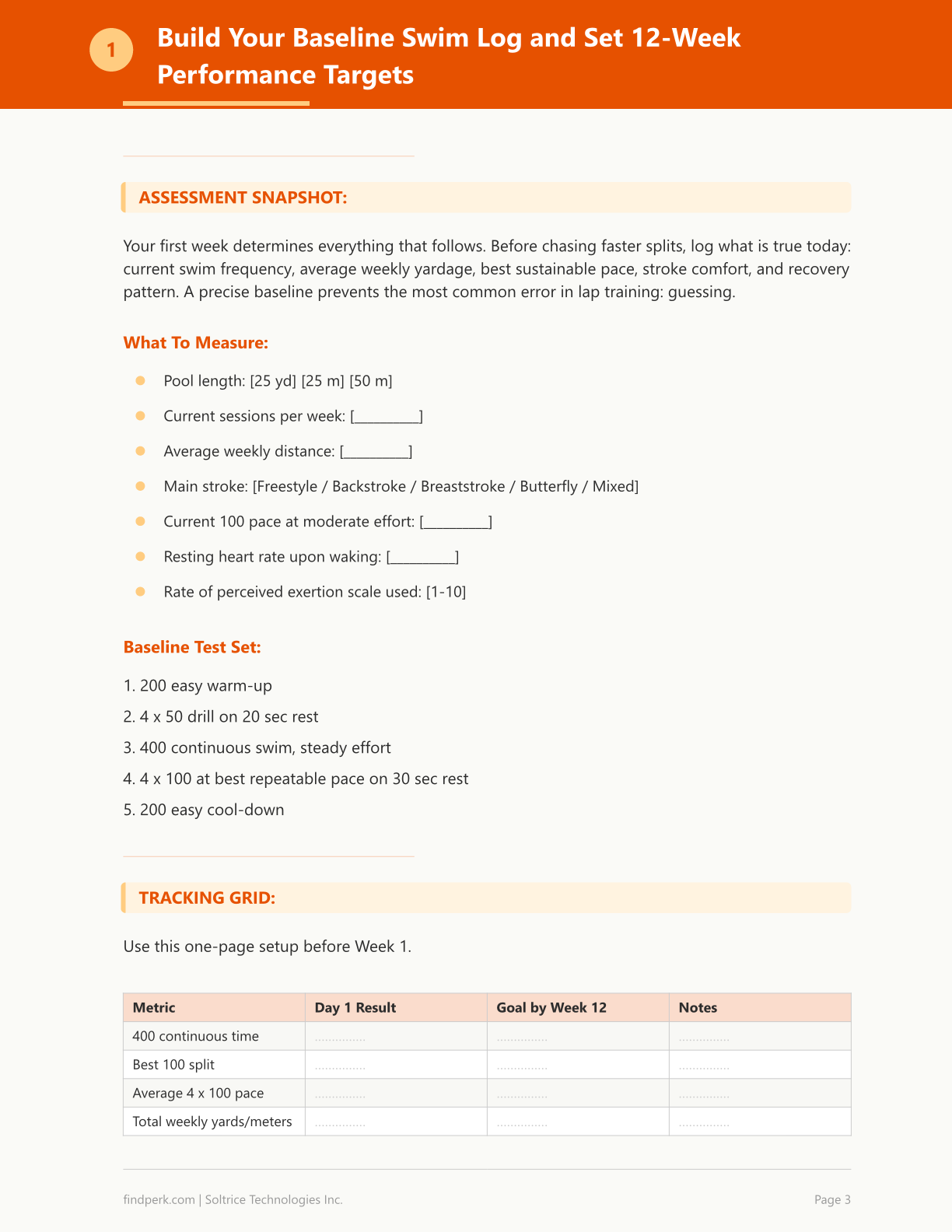 Swimming Workout Log 12-Week Lap Training Program
