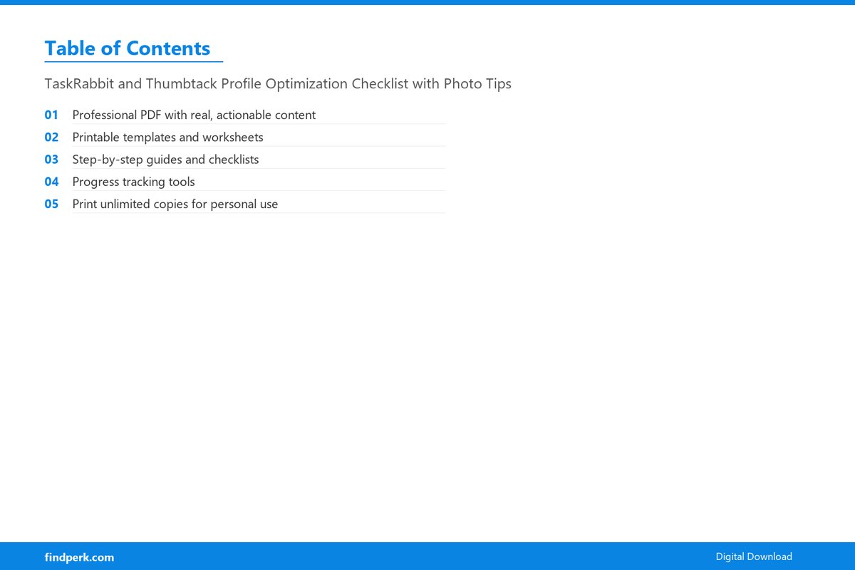 TaskRabbit and Thumbtack Profile Optimization Checklist with Photo Tips - Table of Contents