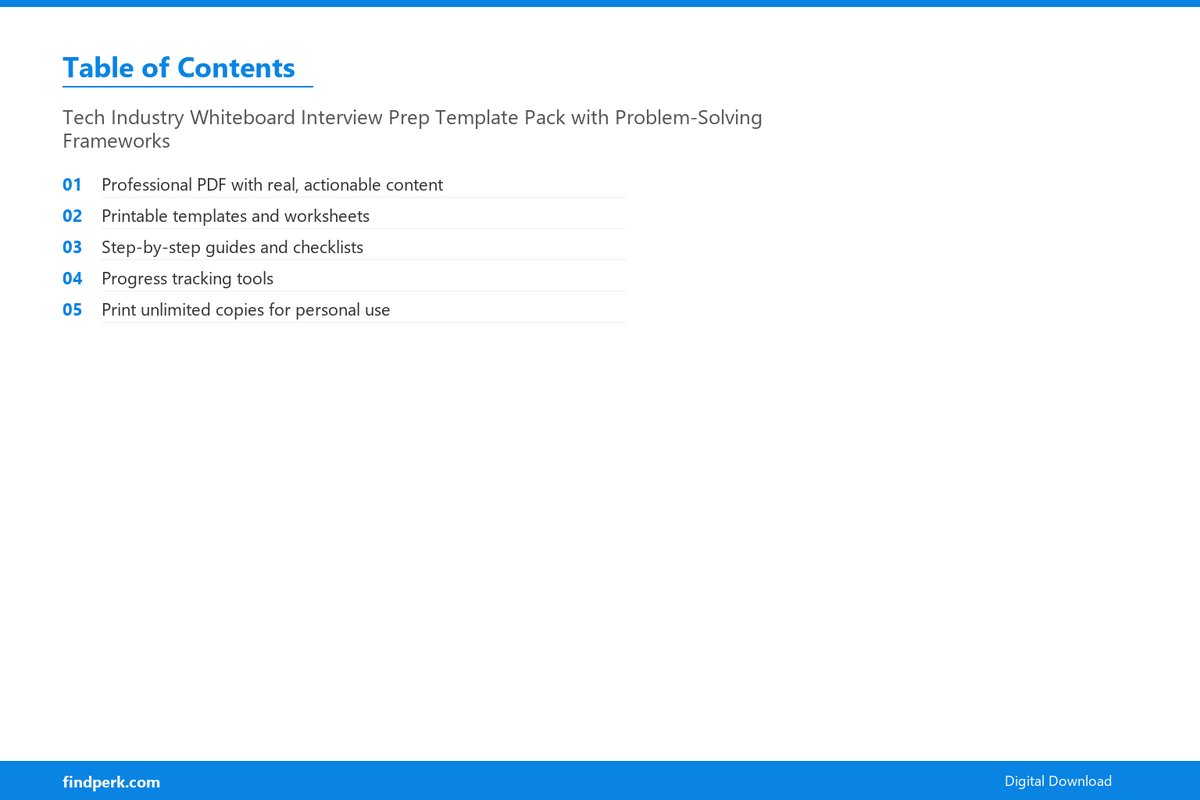 Tech Industry Whiteboard Interview Prep Template Pack with Problem-Solving Frameworks - Table of Contents
