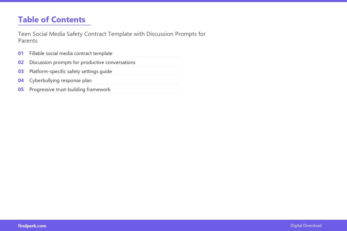 Teen Social Media Safety Contract Template with Discussion Prompts for Parents - Table of Contents