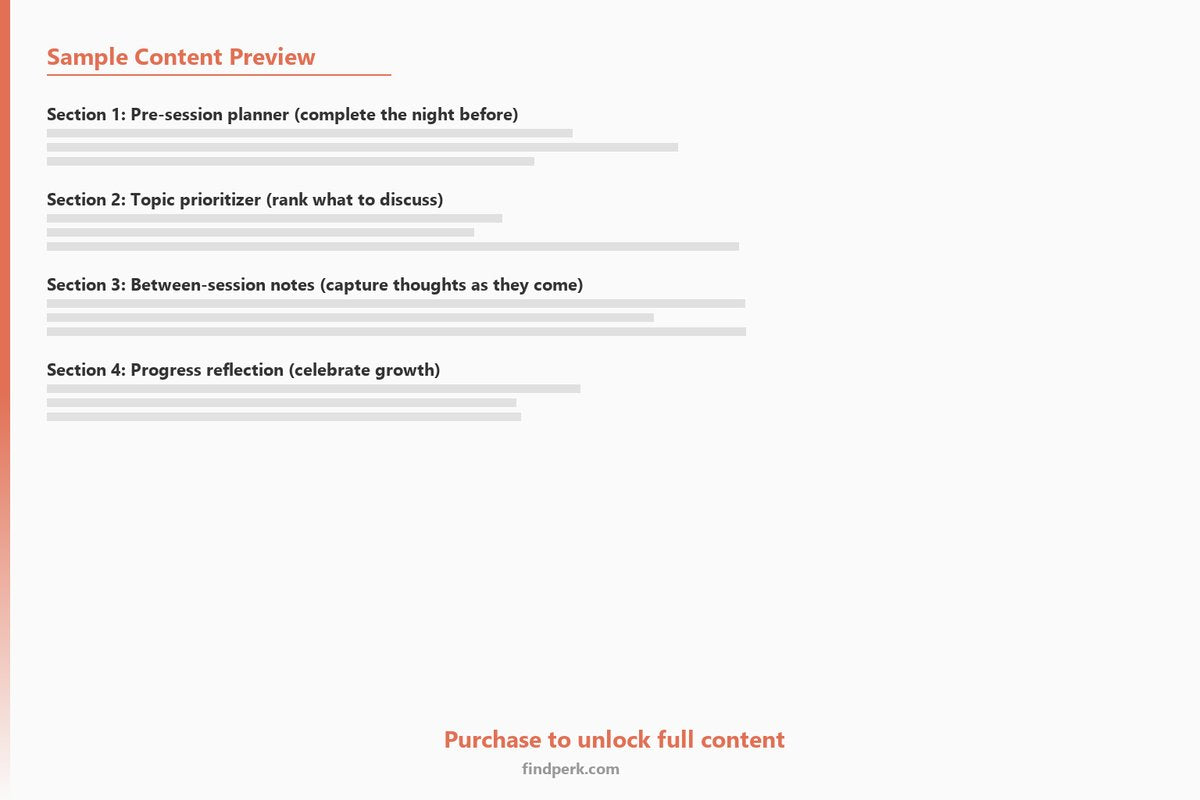 Therapy Session Preparation Worksheet with Topic Prioritizer and Progress Reflection - Content Preview