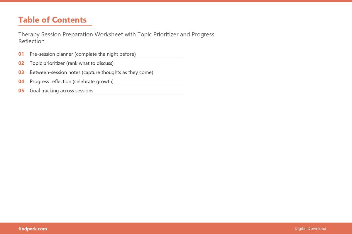 Therapy Session Preparation Worksheet with Topic Prioritizer and Progress Reflection - Table of Contents