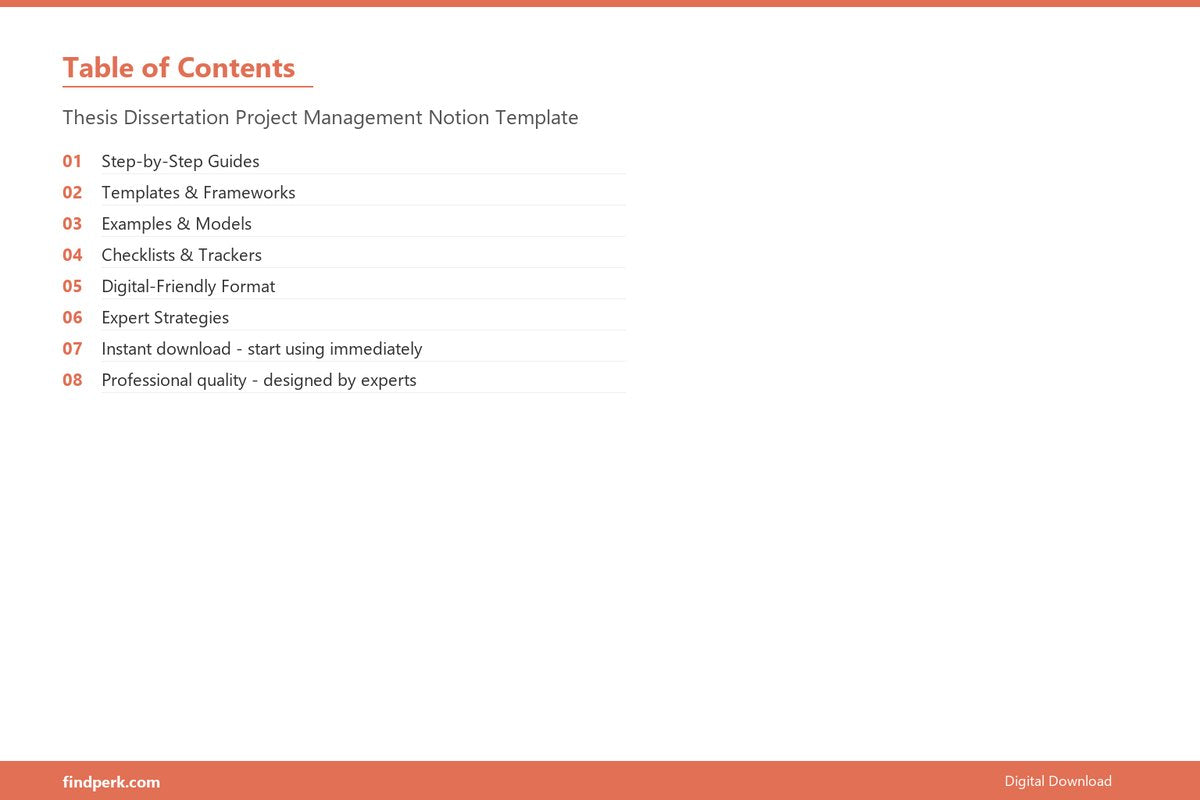 Thesis Dissertation Project Management Notion Template - Table of Contents