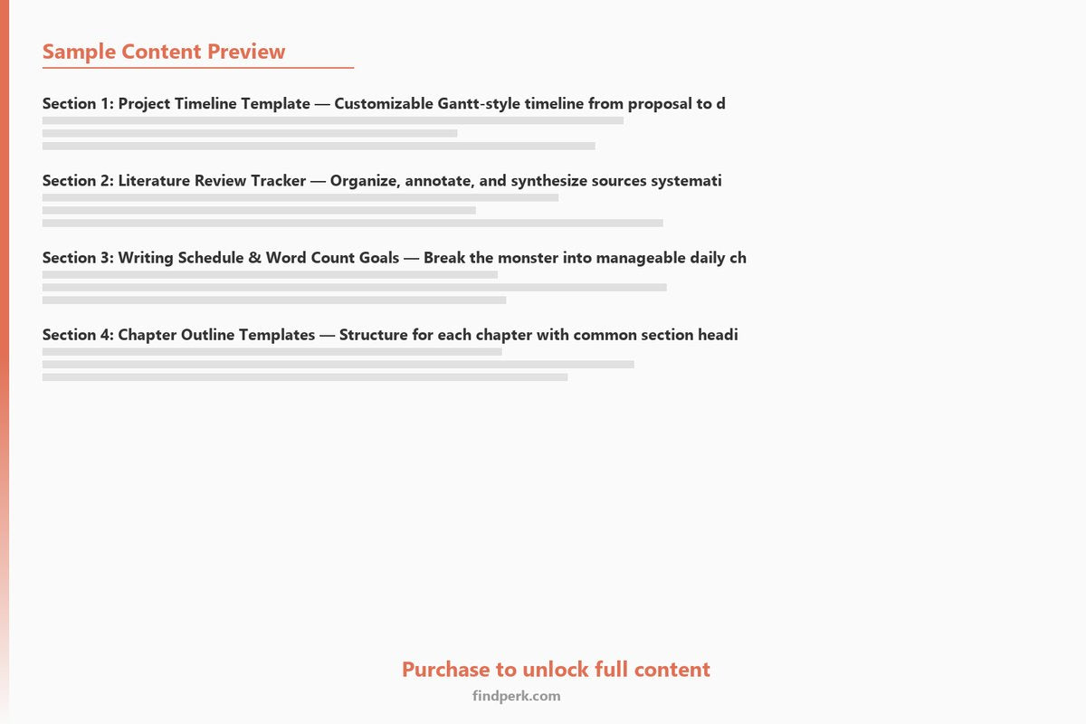 Thesis & Dissertation Project Management Template - Timeline, Literature Review & Defense Prep - Content Preview