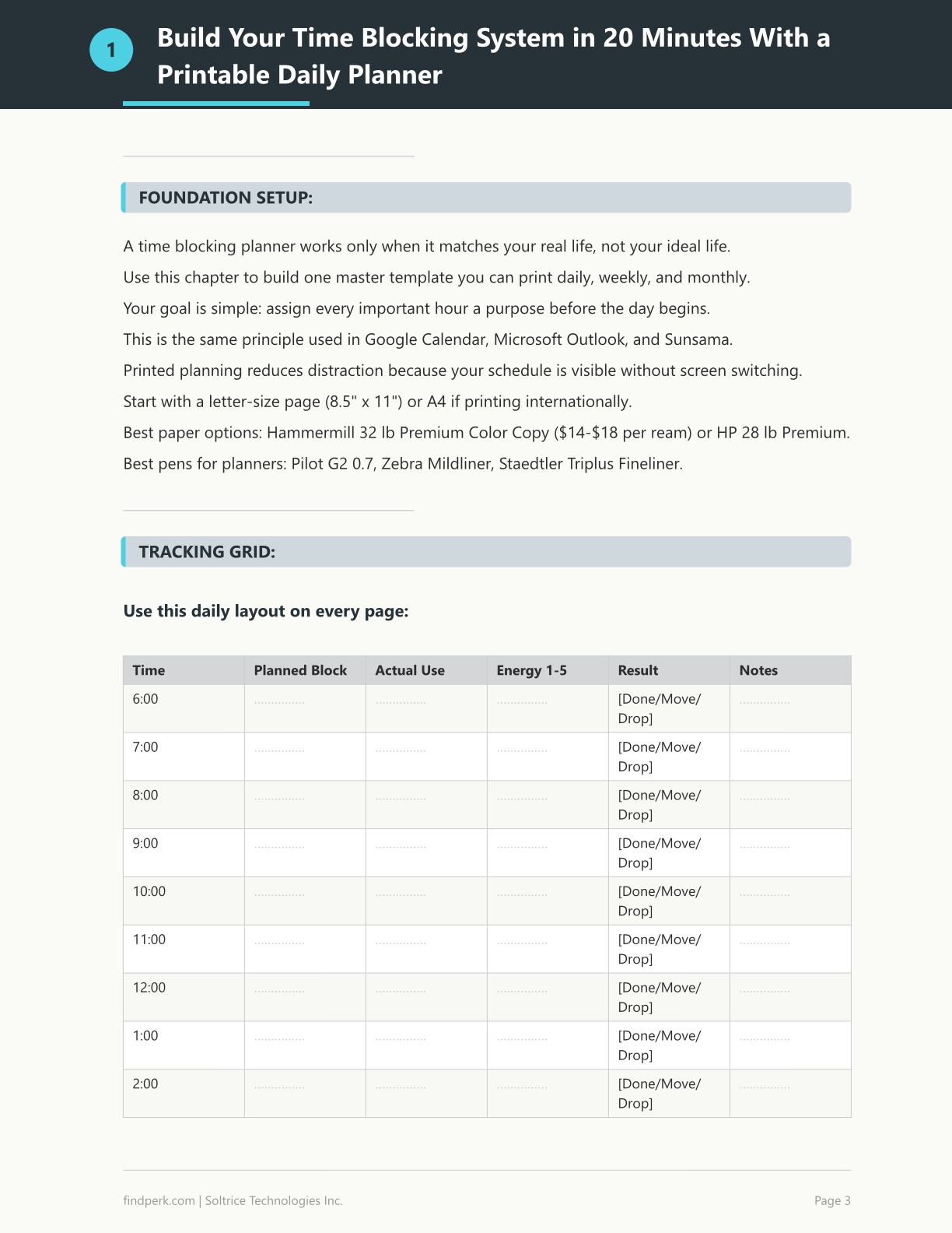Time Blocking Template Printable Daily Planner