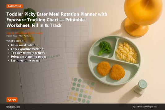 Toddler Picky Eater Meal Rotation Planner with Exposure Tracking Chart — Printable Worksheet, Fill In & Track
