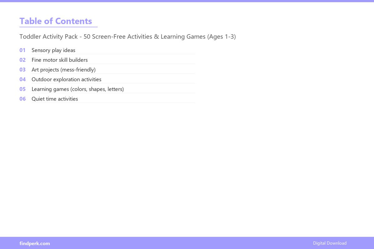 Toddler Activity Pack - 50 Screen-Free Activities & Learning Games (Ages 1-3) - Table of Contents