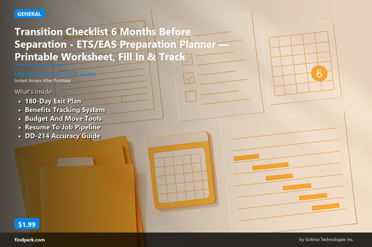 Transition Checklist 6 Months Before Separation - ETS/EAS Preparation Planner — Printable Worksheet, Fill In & Track