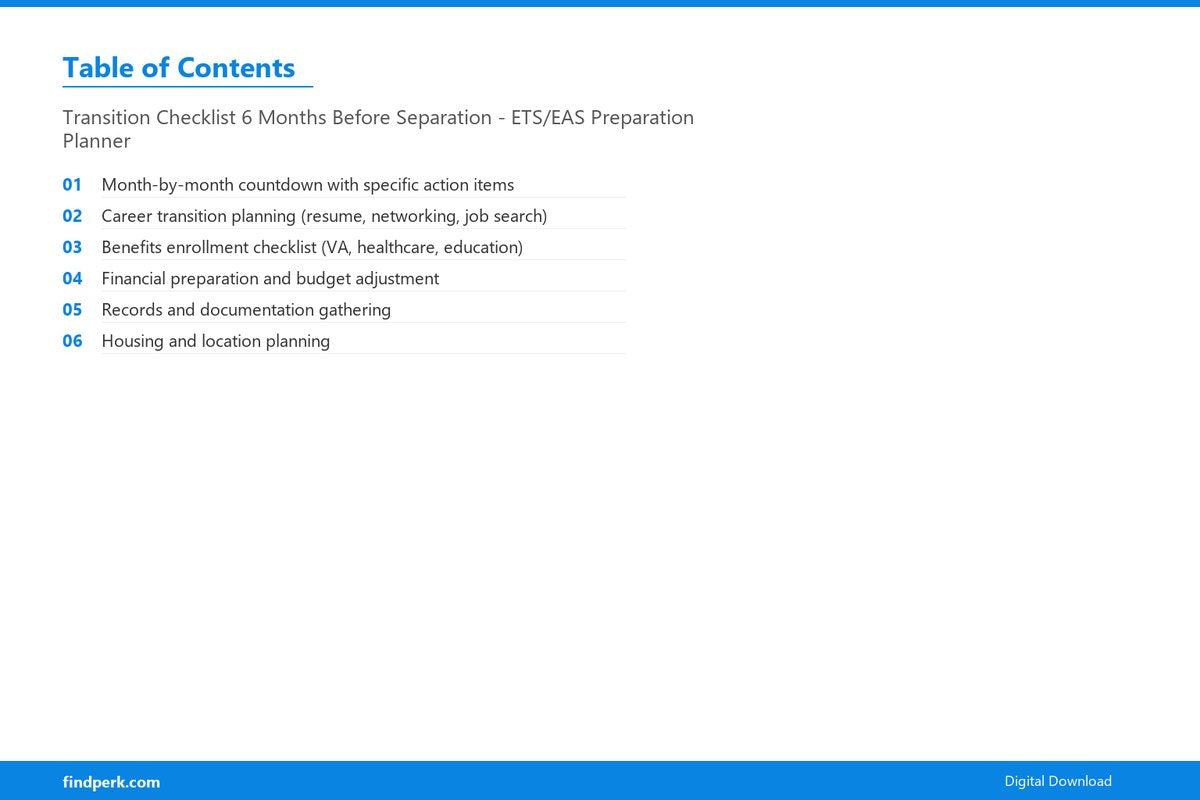 Transition Checklist 6 Months Before Separation - ETS/EAS Preparation Planner - Table of Contents