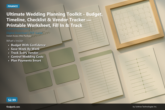 Ultimate Wedding Planning Toolkit - Budget, Timeline, Checklist & Vendor Tracker — Printable Worksheet, Fill In & Track