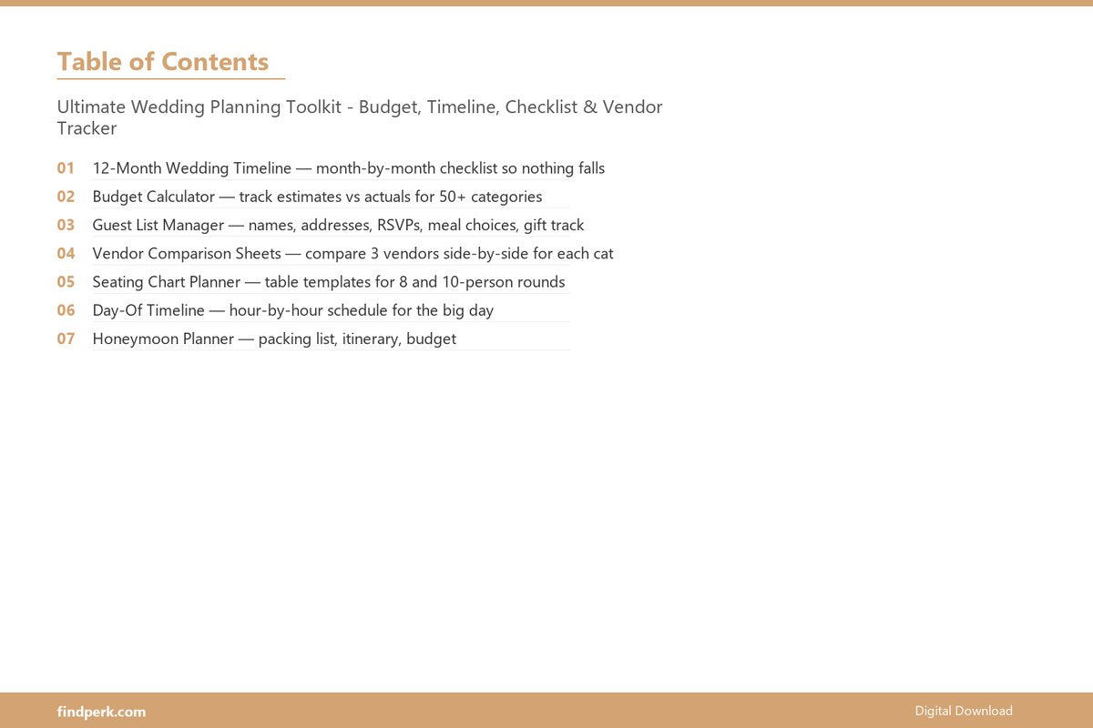 Ultimate Wedding Planning Toolkit - Budget, Timeline, Checklist & Vendor Tracker - Table of Contents