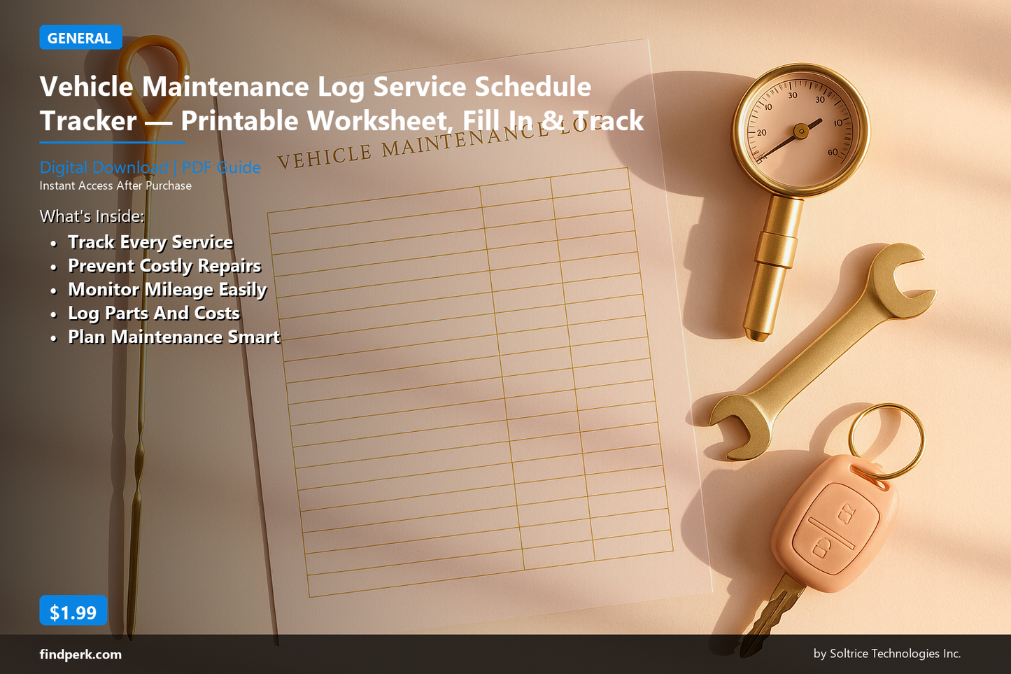 Vehicle Maintenance Log Service Schedule Tracker — Printable Worksheet, Fill In & Track