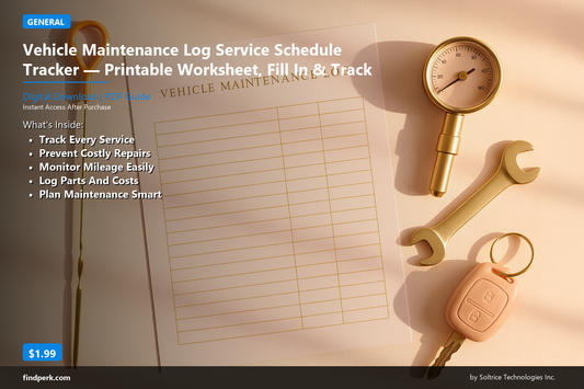 Vehicle Maintenance Log Service Schedule Tracker — Printable Worksheet, Fill In & Track