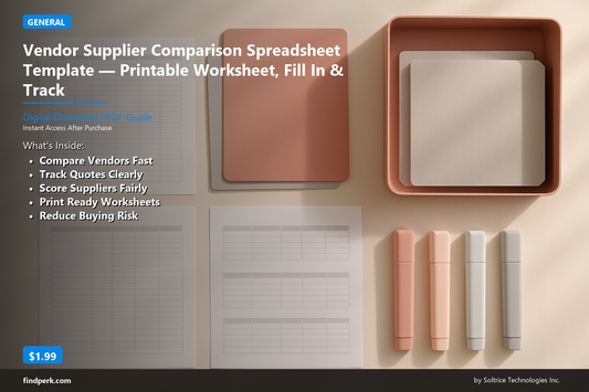 Vendor Supplier Comparison Spreadsheet Template — Printable Worksheet, Fill In & Track