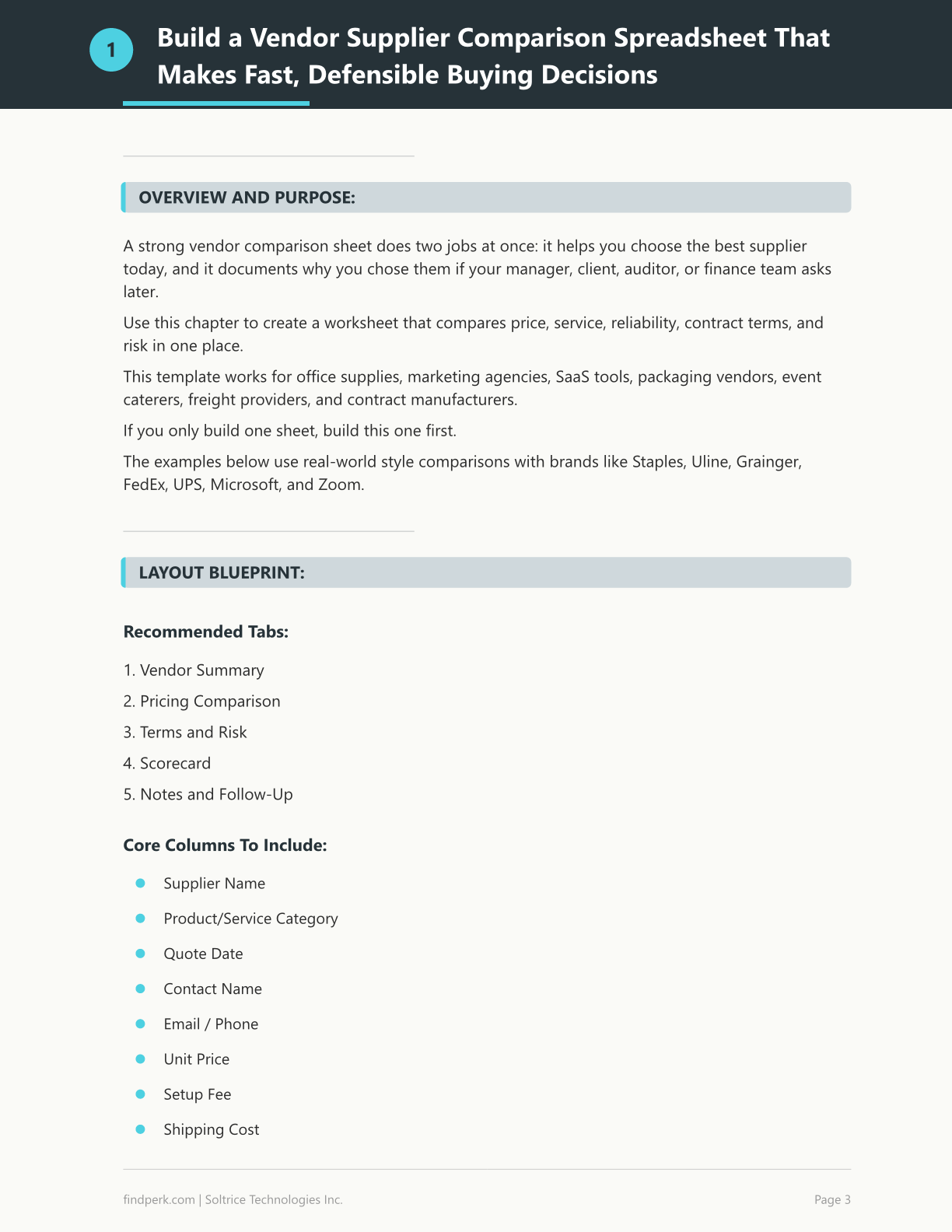 Vendor Supplier Comparison Spreadsheet Template — Printable Worksheet, Fill In & Track