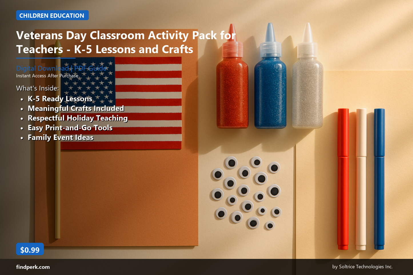 Veterans Day Classroom Activity Pack for Teachers - K-5 Lessons and Crafts