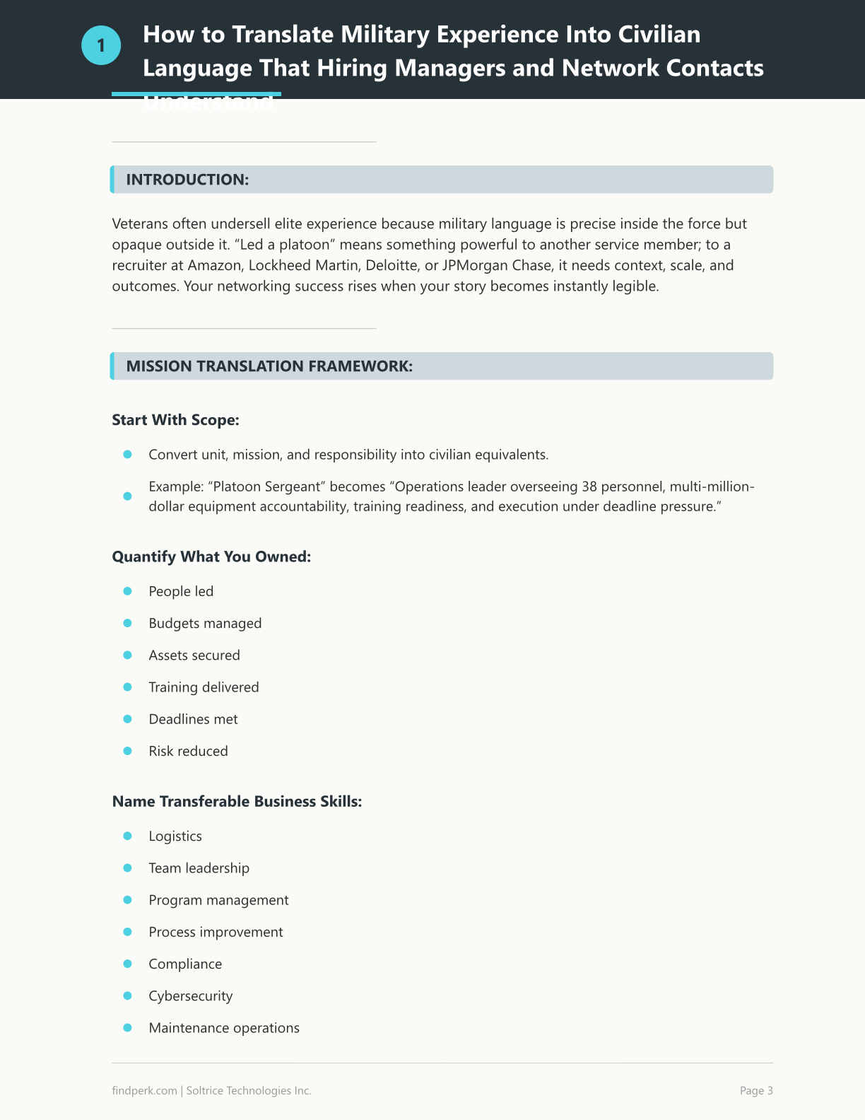 Veterans Networking Guide Translating Military Skills - Professional Connection Playbook