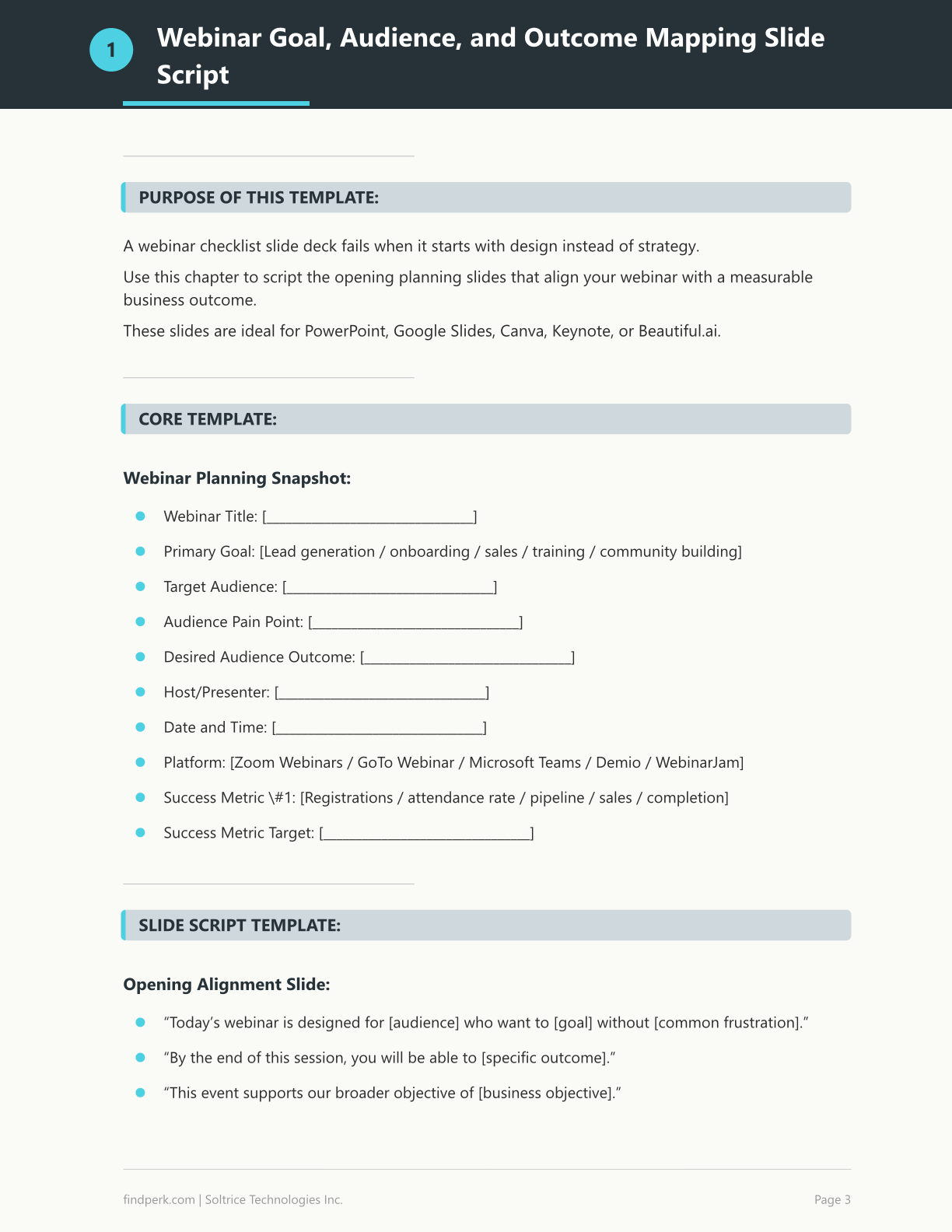 Webinar Planning Checklist Slide Template Script