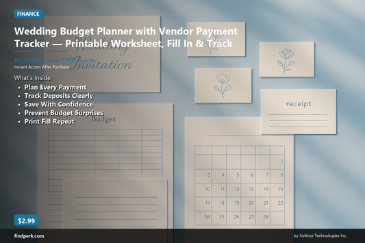 Wedding Budget Planner with Vendor Payment Tracker — Printable Worksheet, Fill In & Track