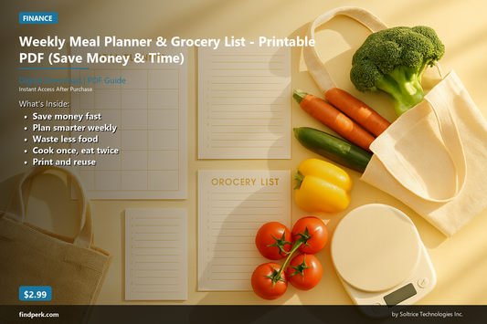 Weekly Meal Planner & Grocery List - Printable PDF (Save Money & Time)