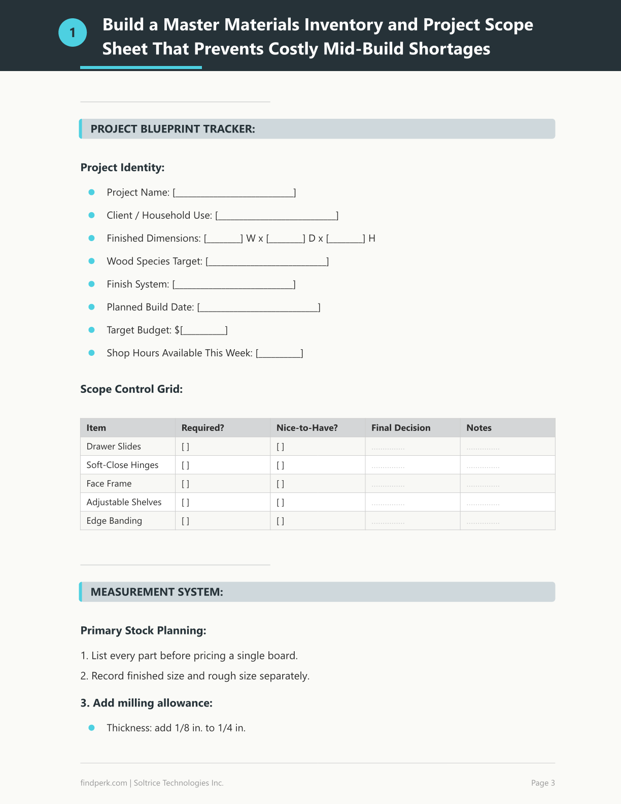 Woodworking Project Planner Materials Cut List