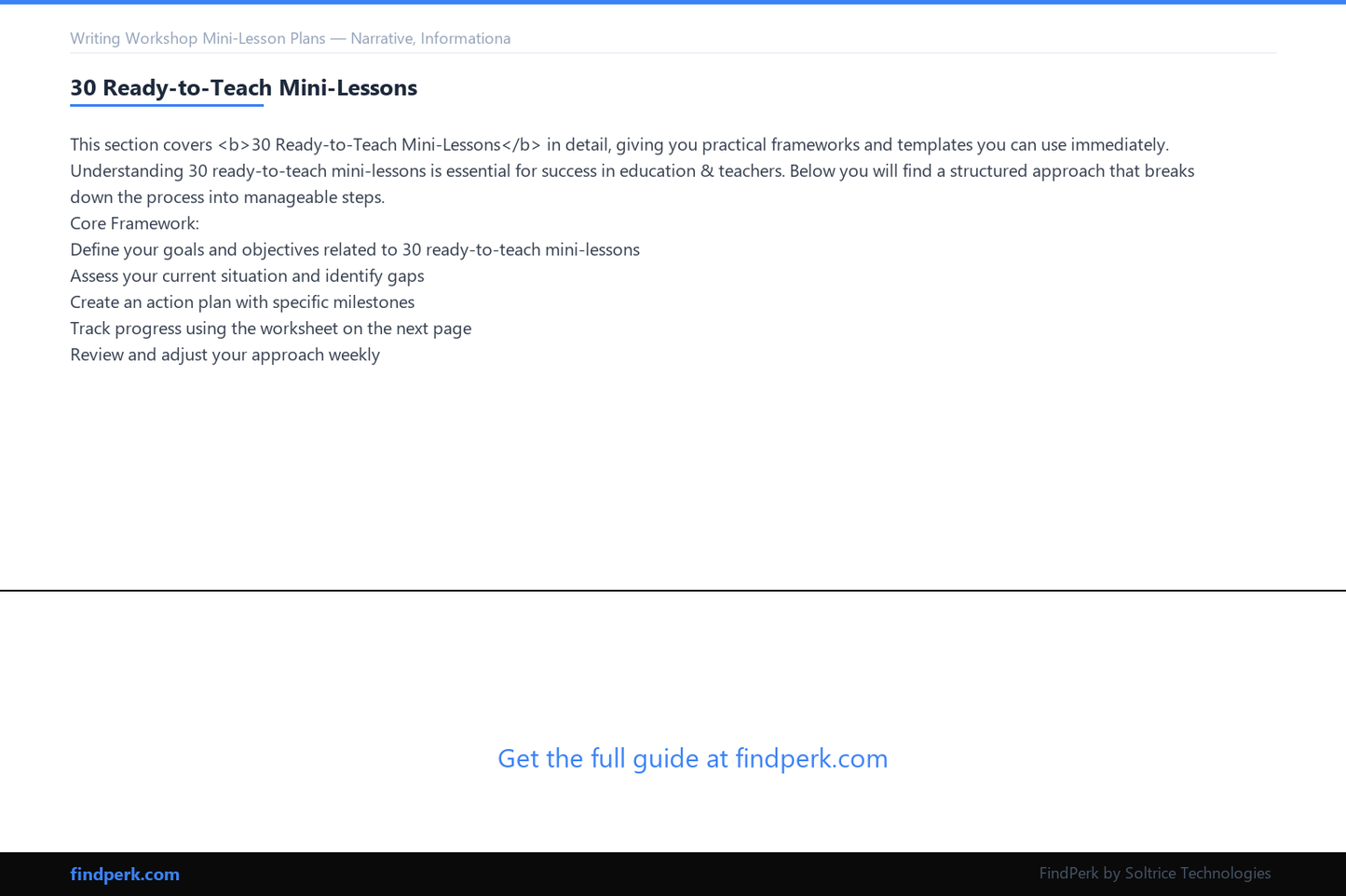 Writing Workshop Mini-Lesson Plans — Narrative, Informational, Opinion & Editing Strategies